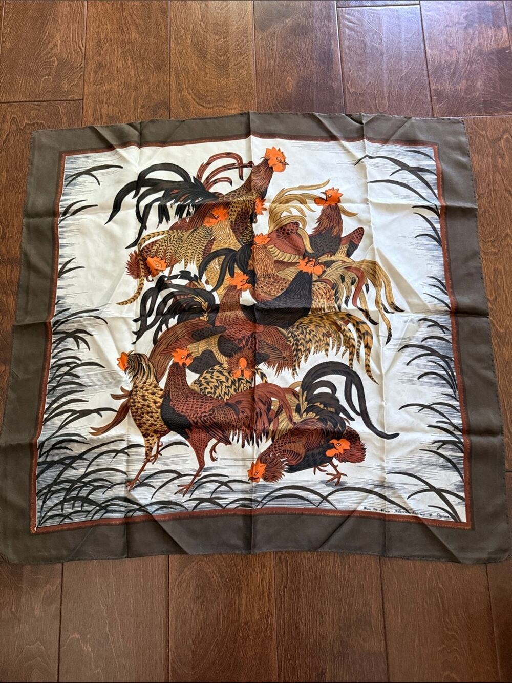 Vintage Neiman Marcus Library of Fashion Rooster Farmhouse Chic Boho Scarf